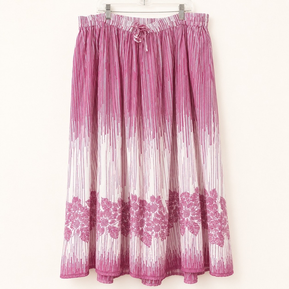 Liz and Me Skirt Size 2X Midi Cotton White Purple Midi Beachy Coastal Boho